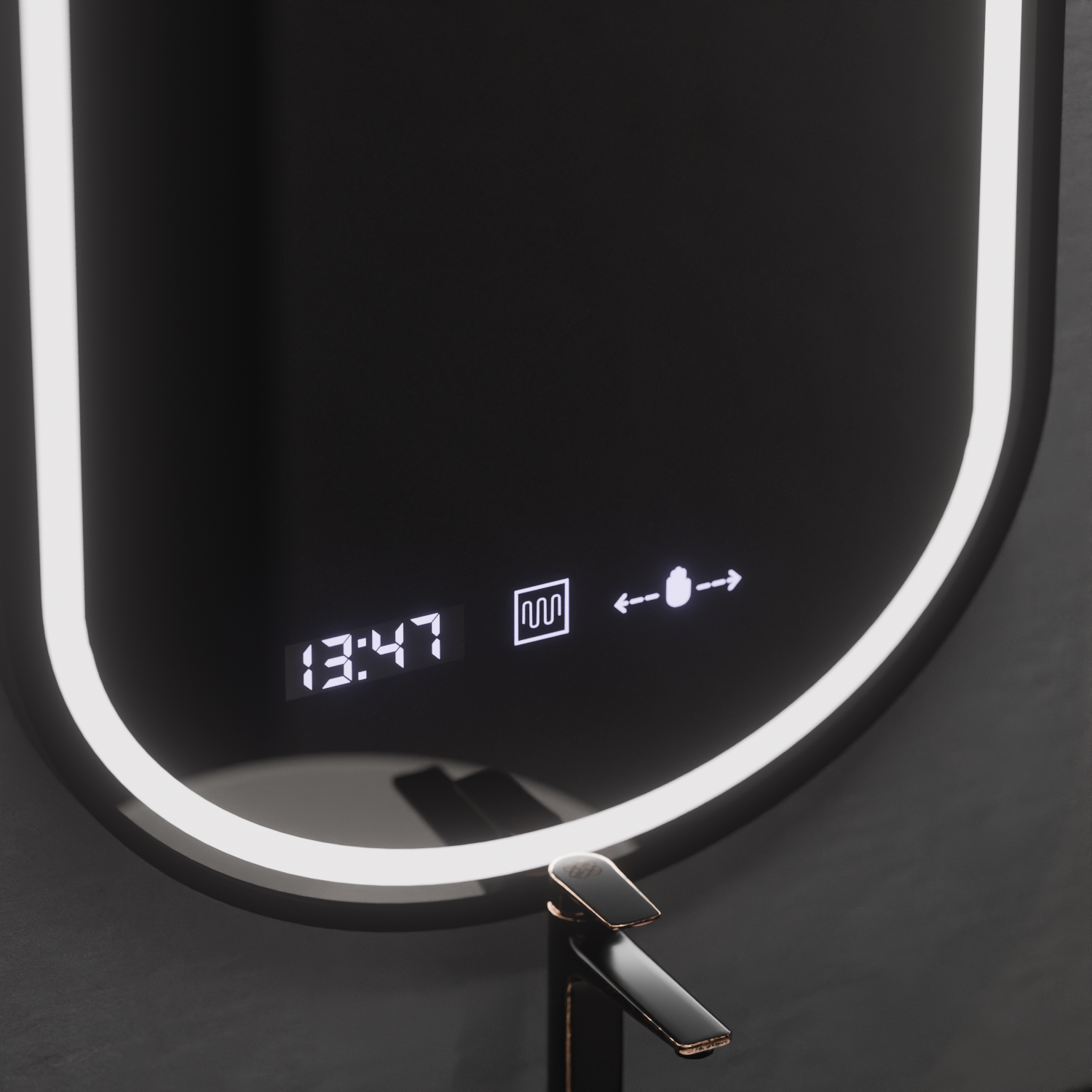 Oglinda LED Ovala, 50x80cm, Alessia MotionGlow Marcello, Sistem Dezaburire, Ceas & Termometru, Dimabila ModernLight Concept