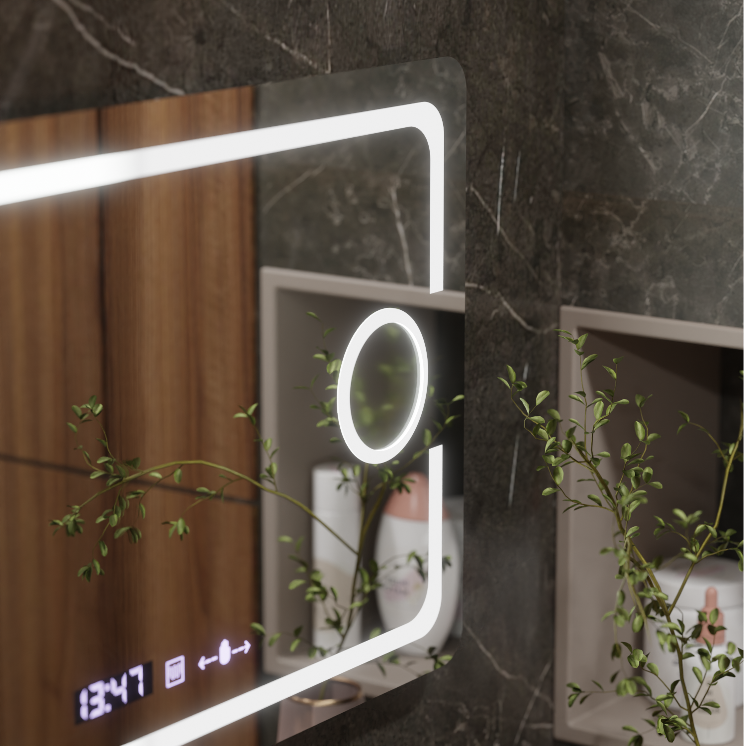 Oglinda LED Rectangulara, 120x80cm, Eclat MotionGlow Marcello, Sistem Dezaburire, Ceas & Termometru, Lupa Cosmetica, Dimabila ModernLight Concept