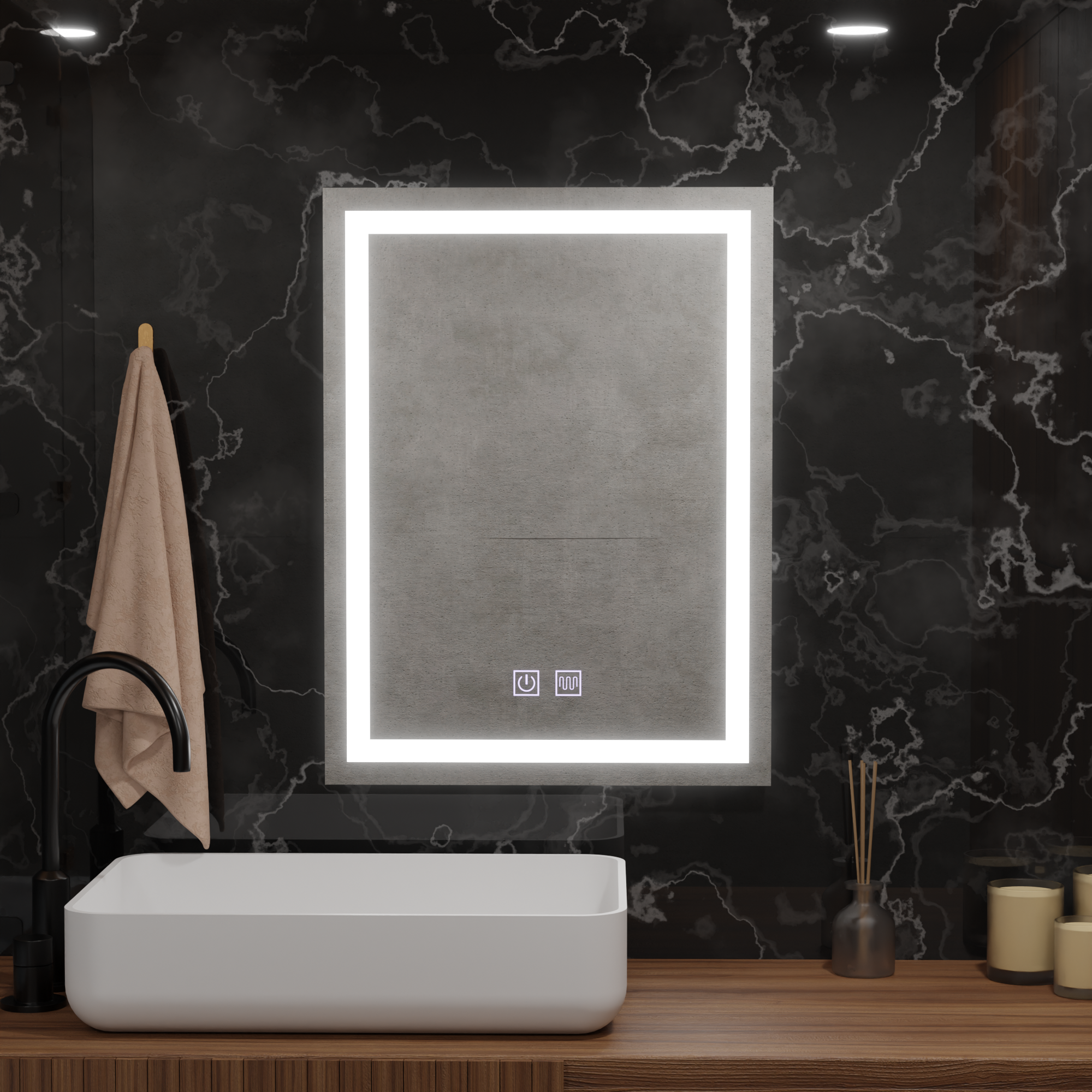 Oglinda LED Rectangulara, 45x60cm, RADIANTE Touch, Sistem Dezaburire, Dimabila ModernLight Concept
