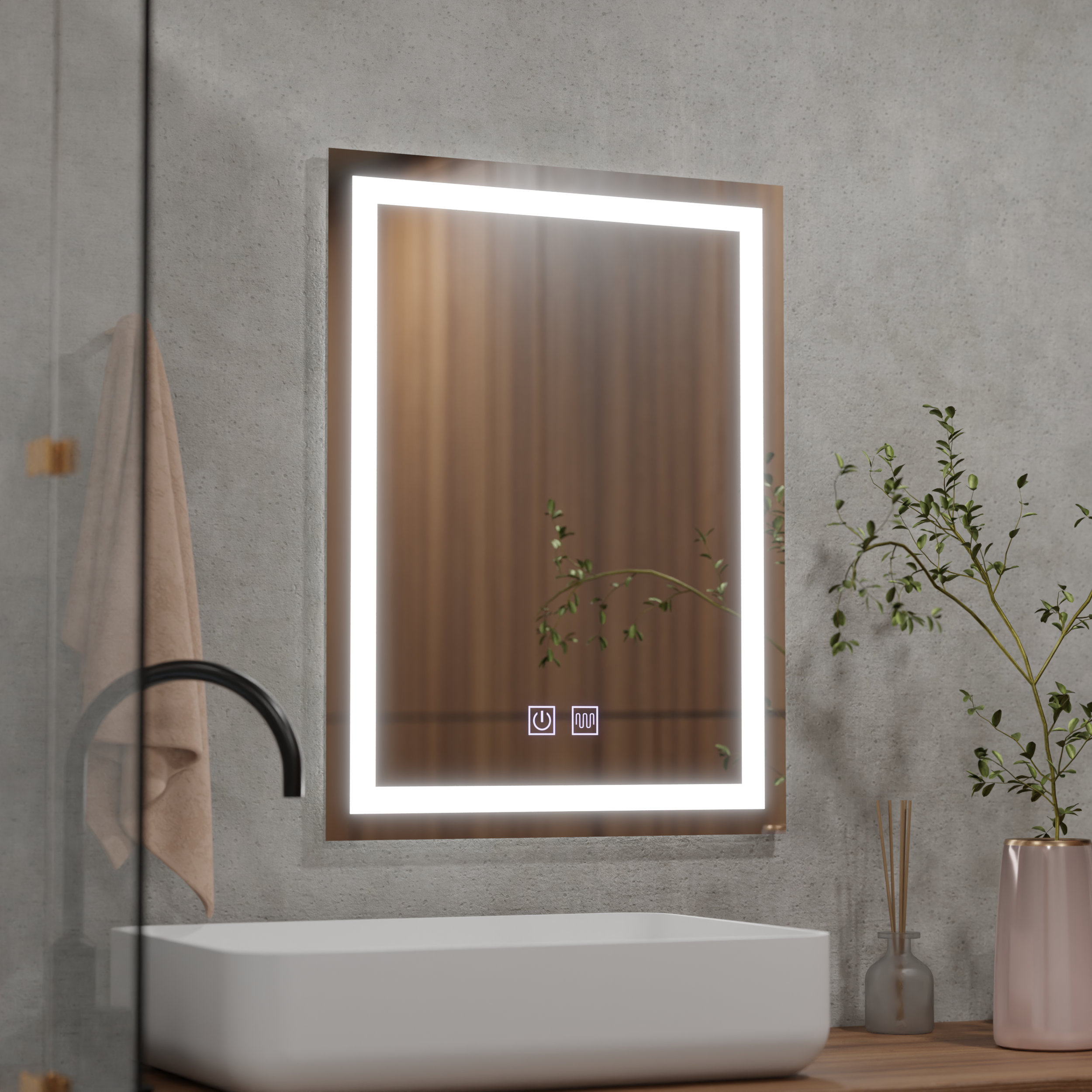 Oglinda LED Rectangulara, 45x60cm, RADIANTE Touch, Sistem Dezaburire, Dimabila ModernLight Concept