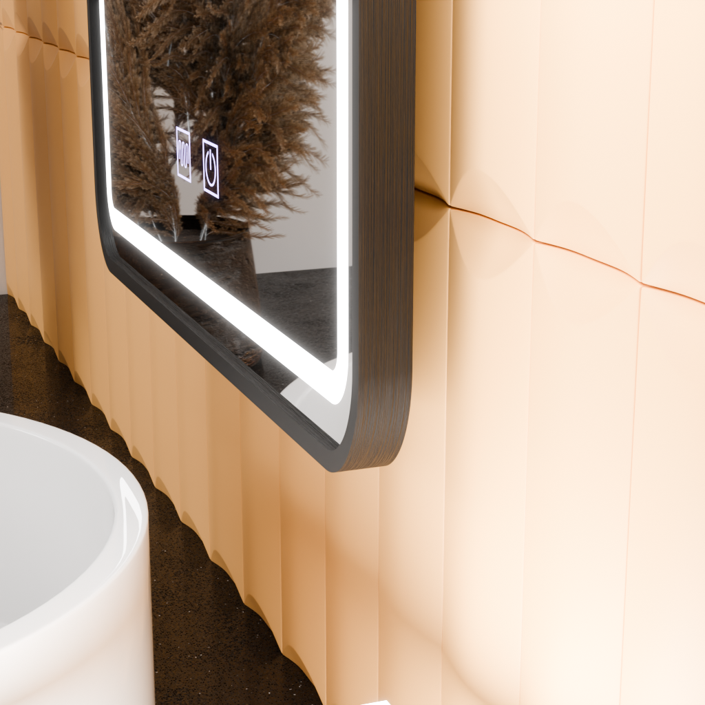 Oglinda LED Rectangulara, 50x70cm, EDGE Touch, Sistem Dezaburire, Rama Neagra ModernLight Concept