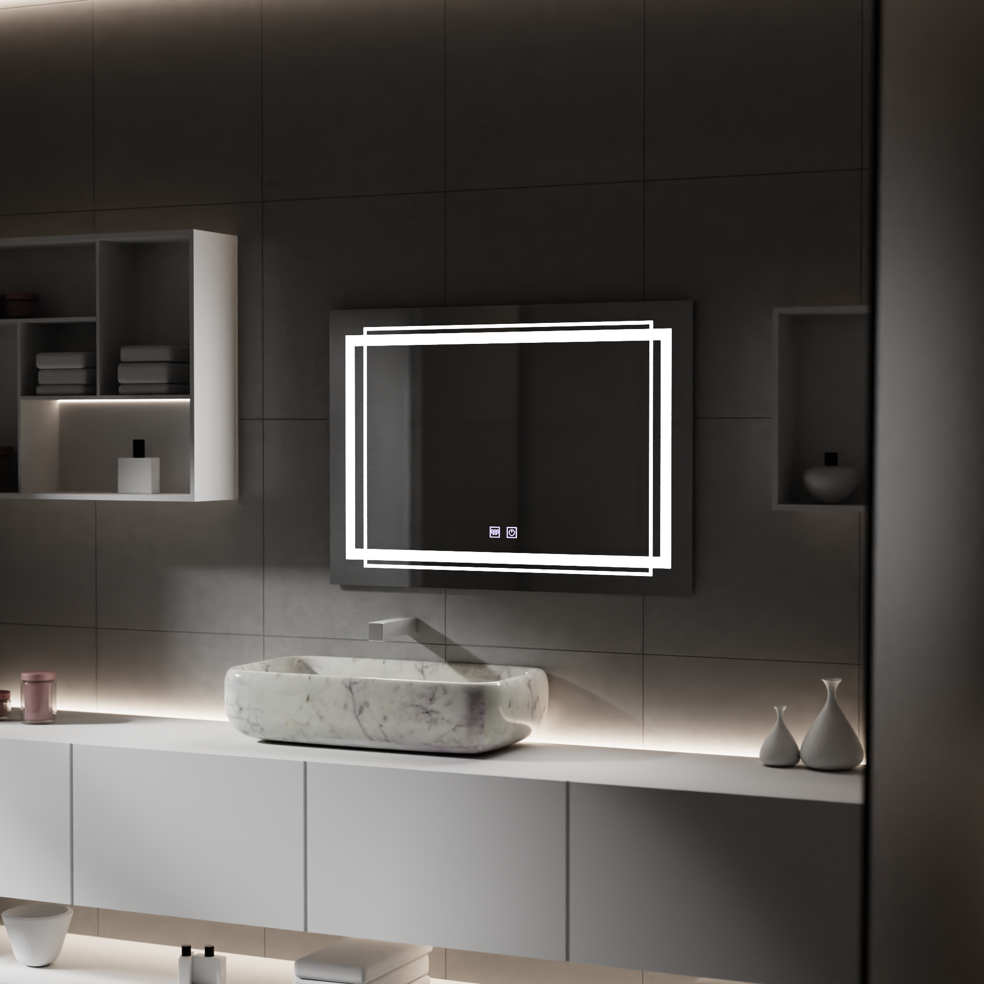 Oglinda LED Rectangulara, 80x60cm, KOVEN Touch, Sistem Dezaburire,Dimabila ModernLight Concept