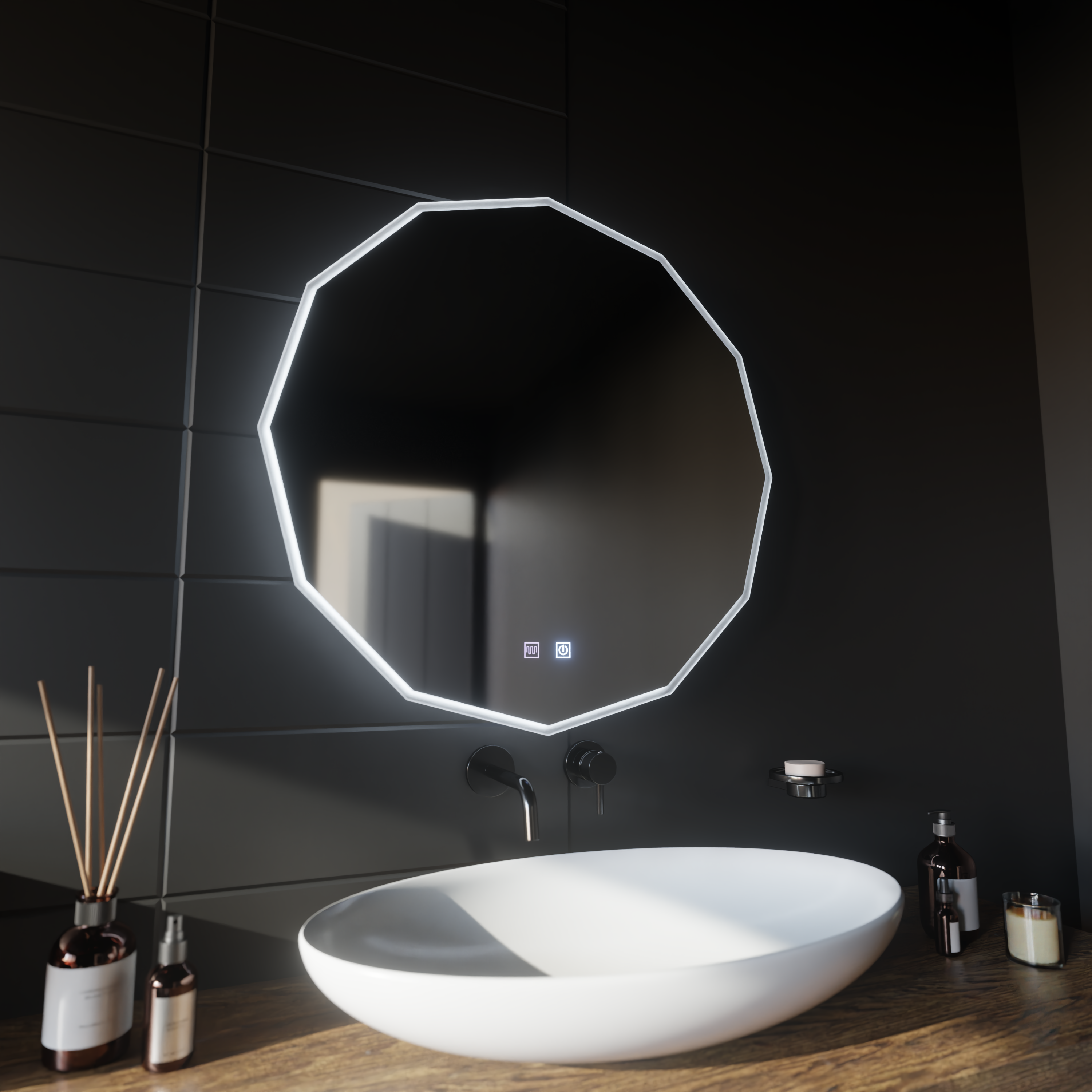Oglinda LED Rotunda, 50cm, VIVO Touch, Sistem Dezaburire, Dimabila ModernLight Concept