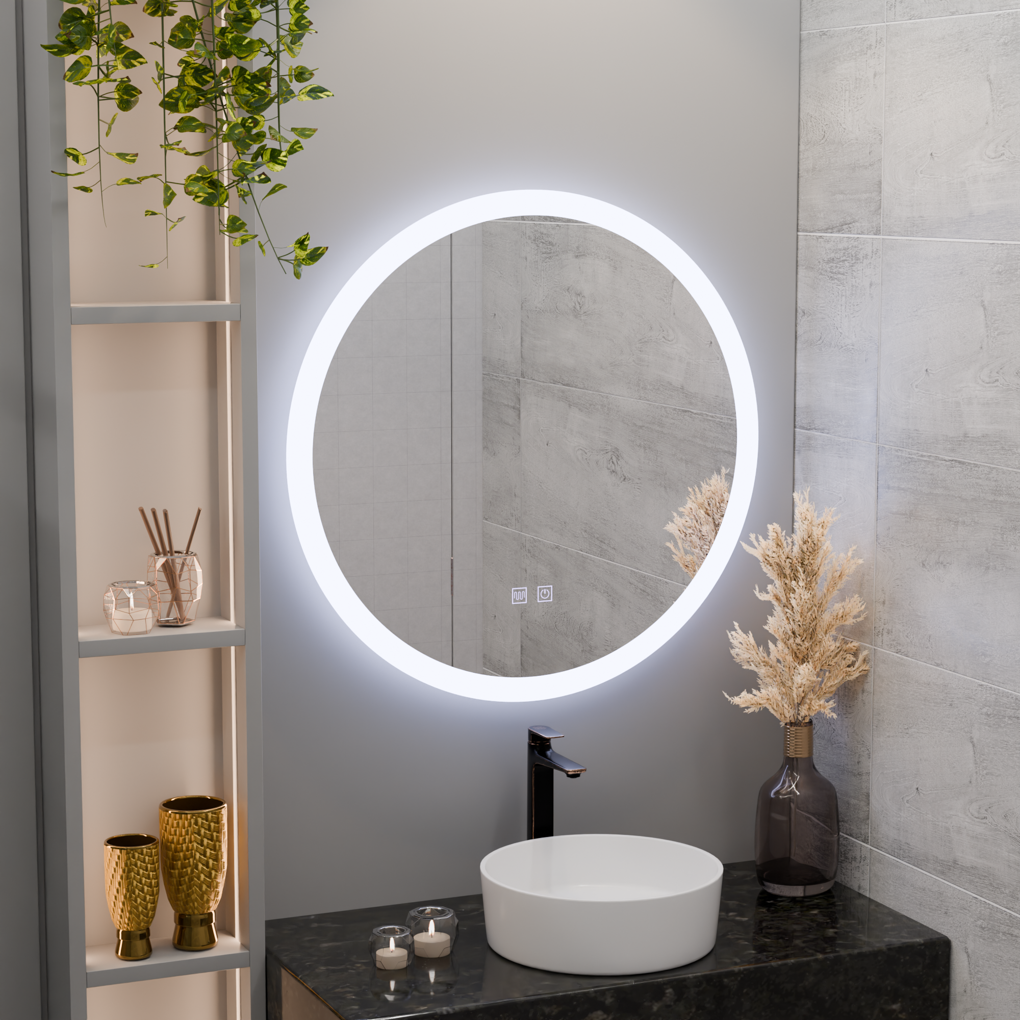 Oglinda LED Rotunda, 70cm, Noxia Touch, Sistem Dezaburire, Dimabila ModernLight Concept