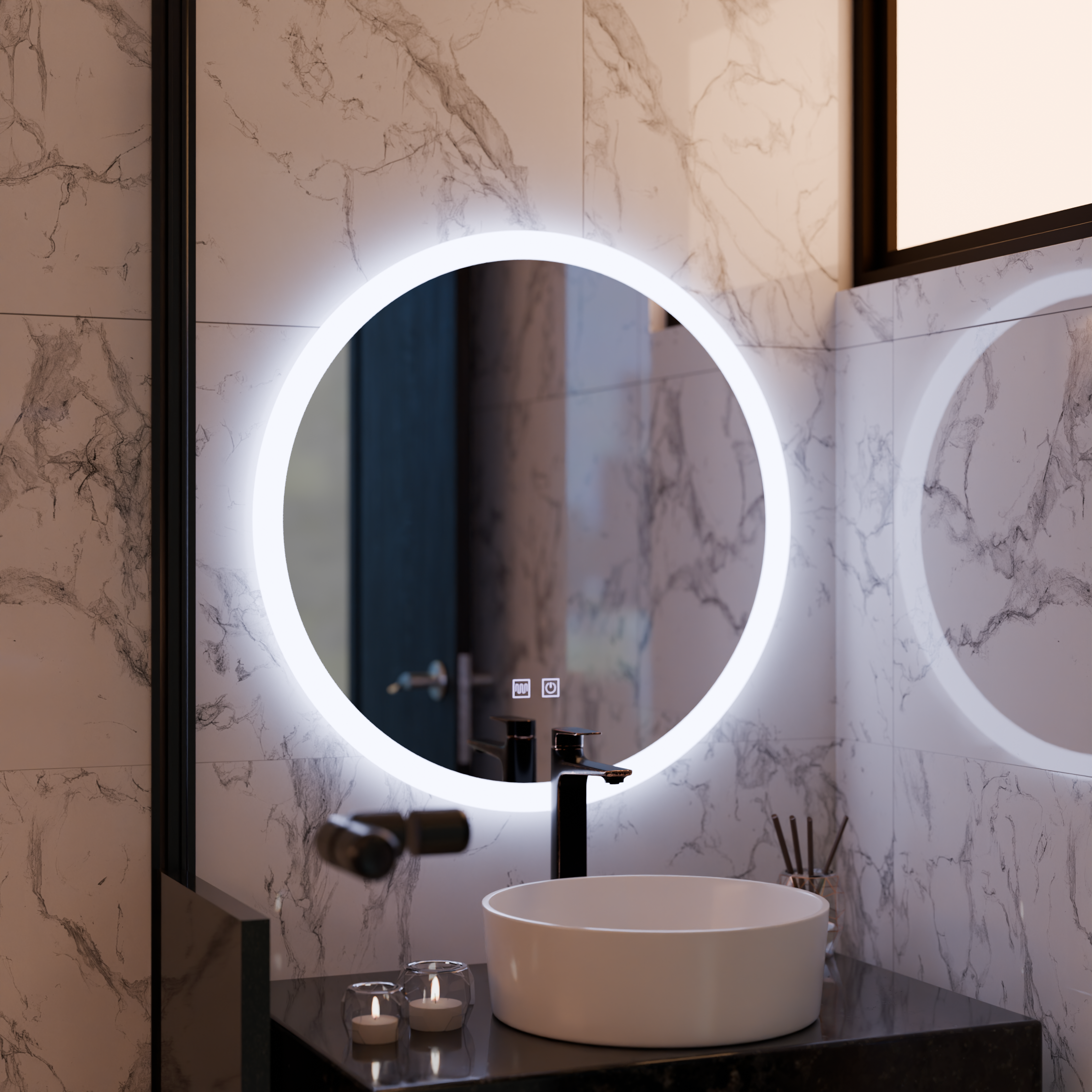 Oglinda LED Rotunda, 70cm, Noxia Touch, Sistem Dezaburire, Dimabila ModernLight Concept
