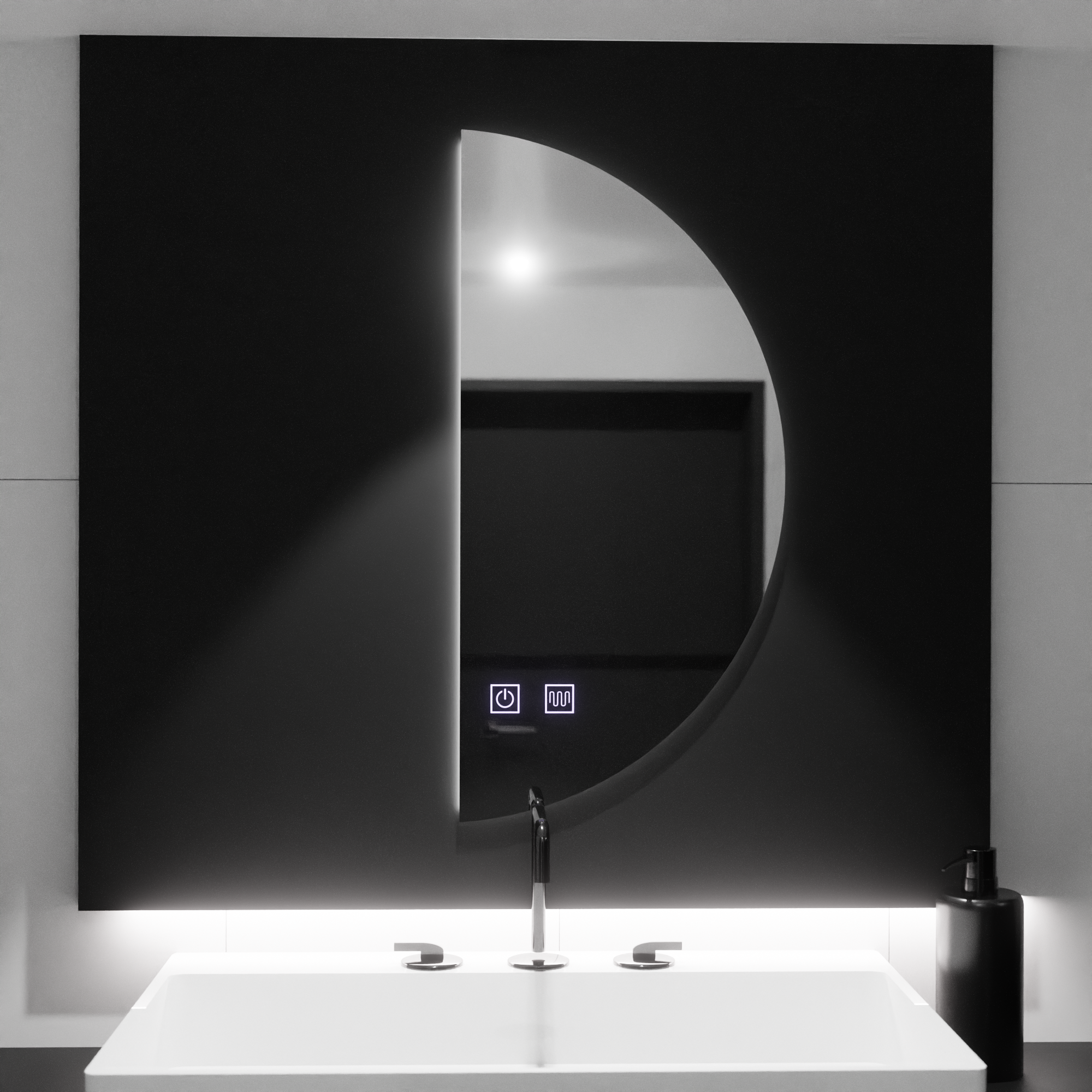 Oglinda LED Semiluna 50x100cm, Arcuat Touch, Sistem Dezaburire, Dimabila ModernLight Concept