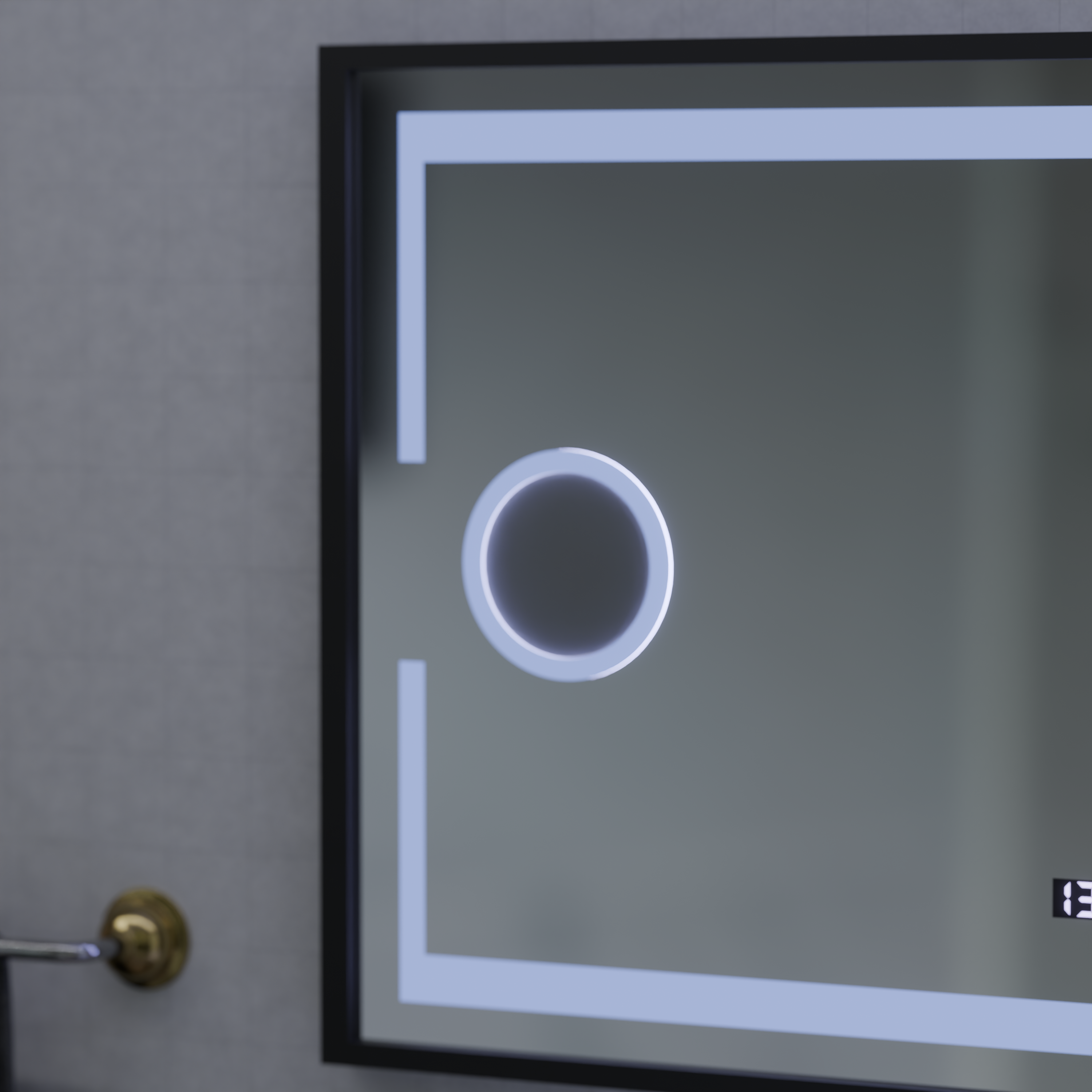 Oglinda LED Senzor MotionGlow Domingo cu functie Dezaburire Termometru Ceas 120x65 cm Lumina Rece/Calda/Neutra Dimabila, Rama Negru Brushed, colectia Marcello Funghi ModernLight Concept