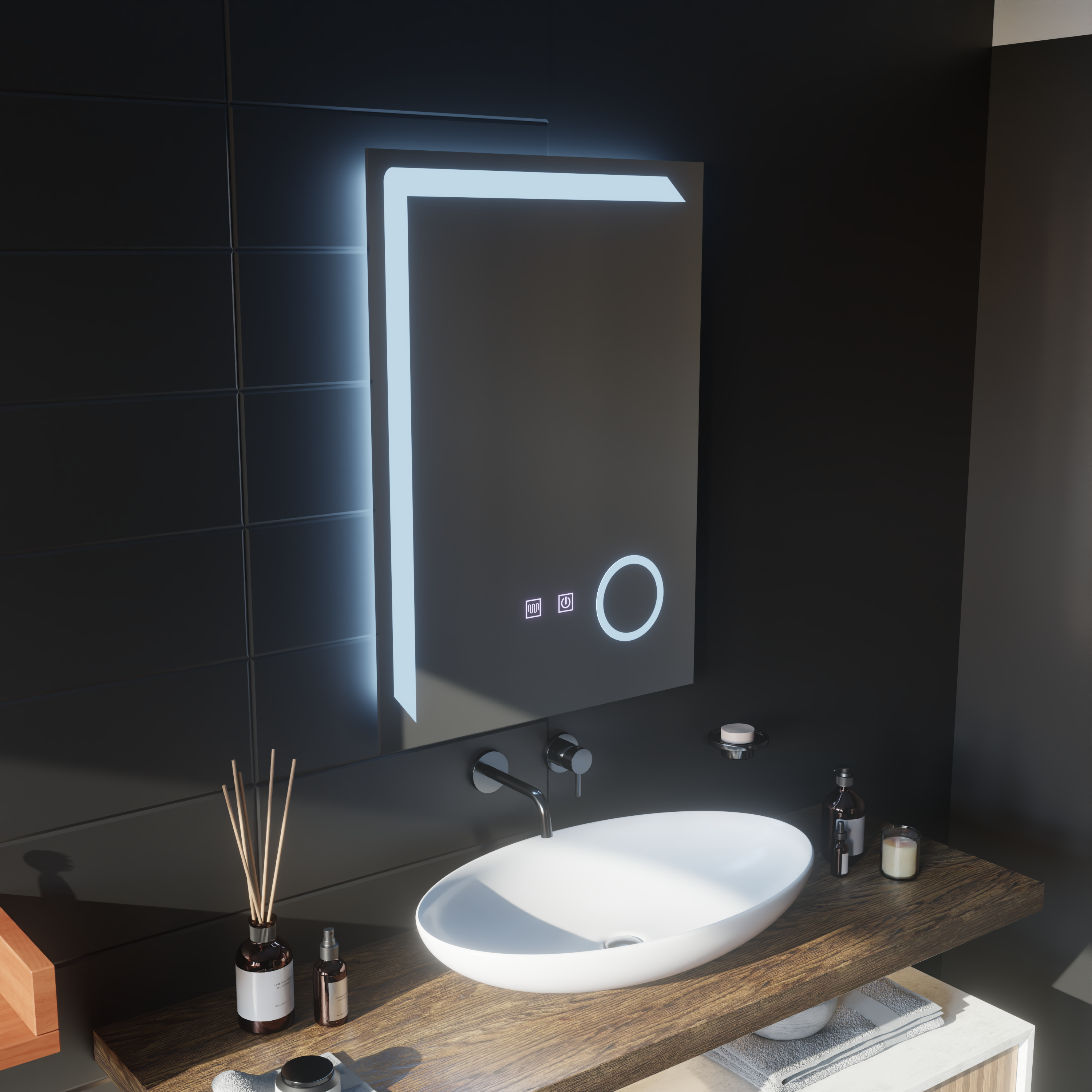 Oglinda LED Touch Monfrer Sistem Dezaburire, 50x70 cm Lupa Cosmetica ModernLight Concept