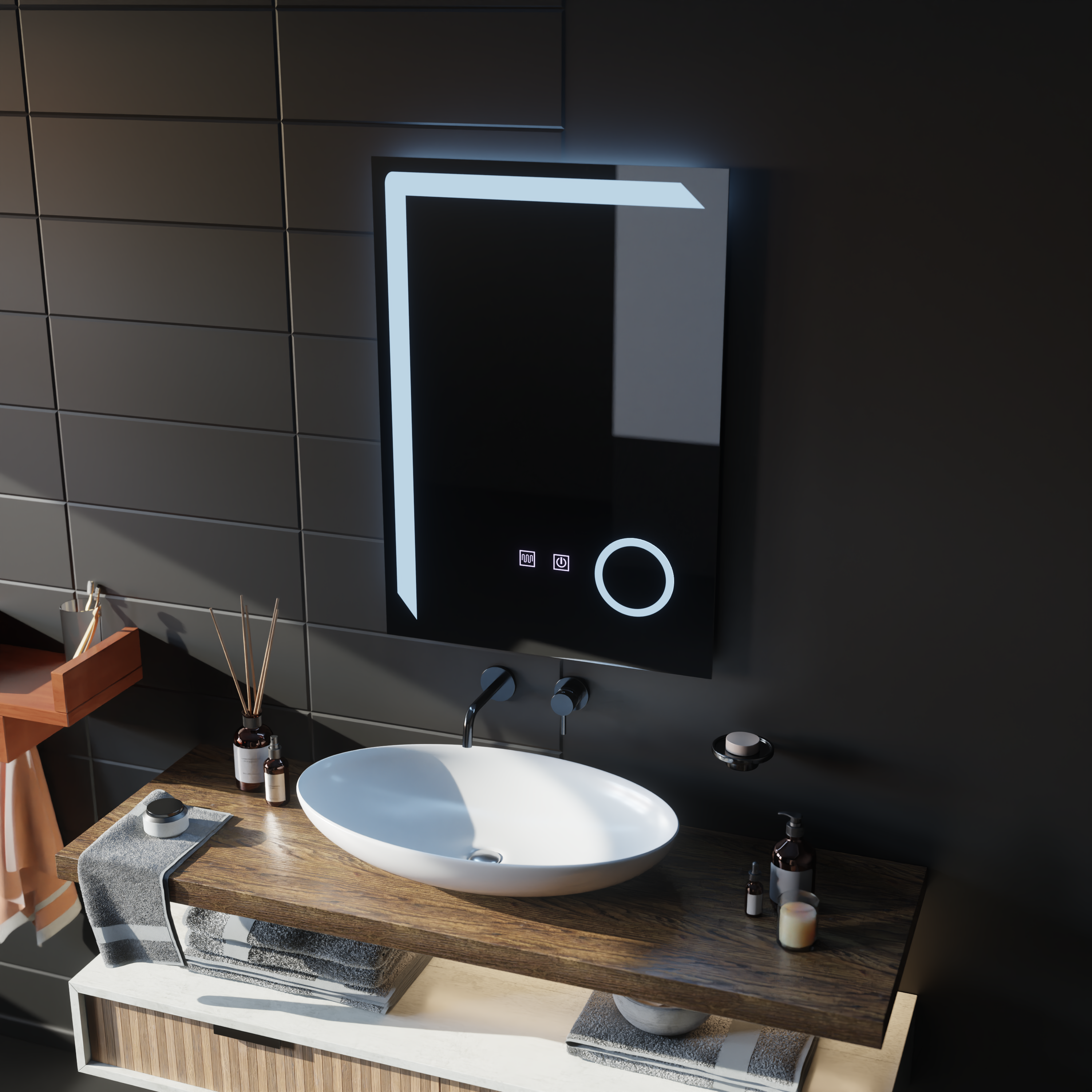 Oglinda LED Touch Monfrer Sistem Dezaburire, 50x70 cm Lupa Cosmetica ModernLight Concept