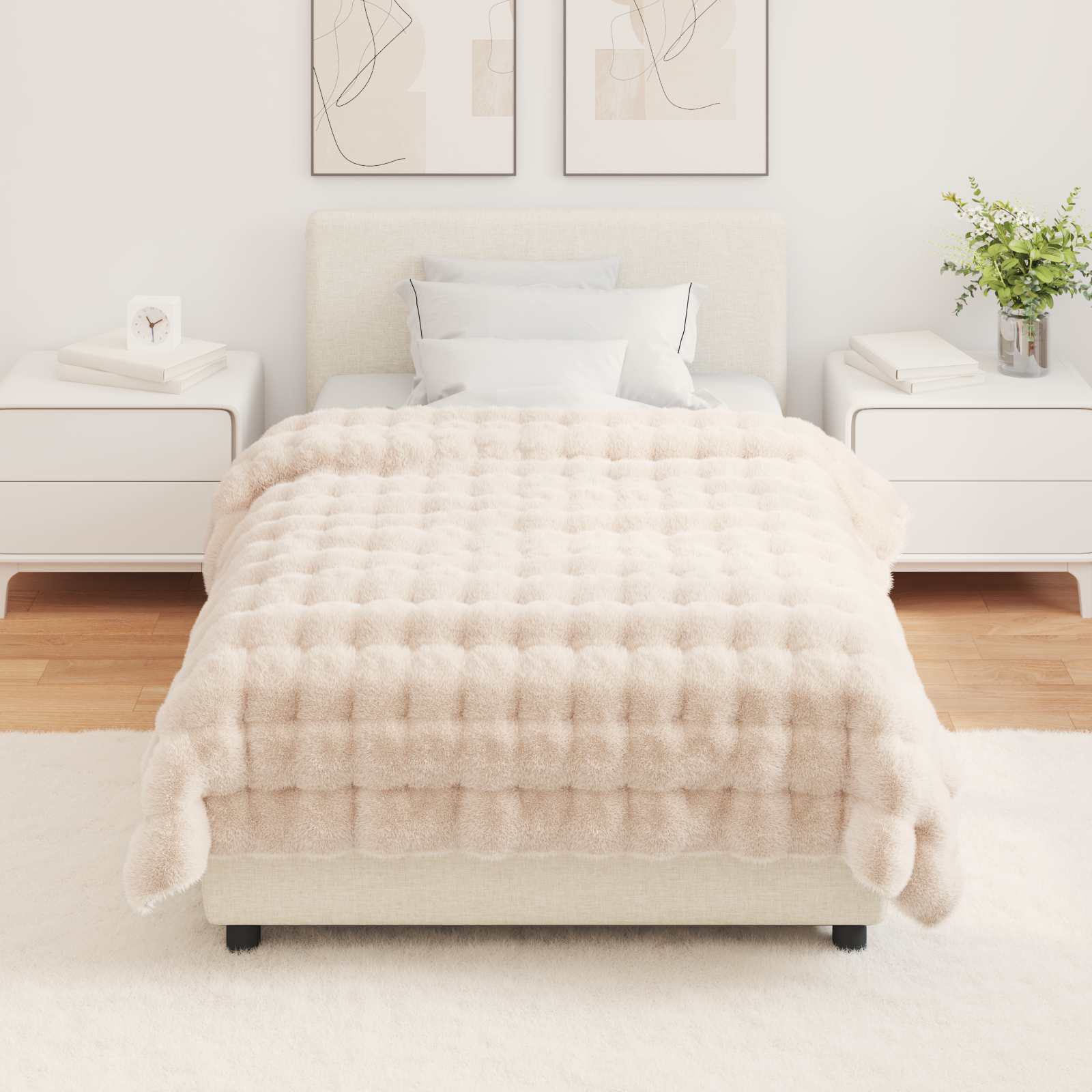 Pătură din Blană sintetică de Iepure Bej 130 x 150 cm Poliester GartenMobel Dekor