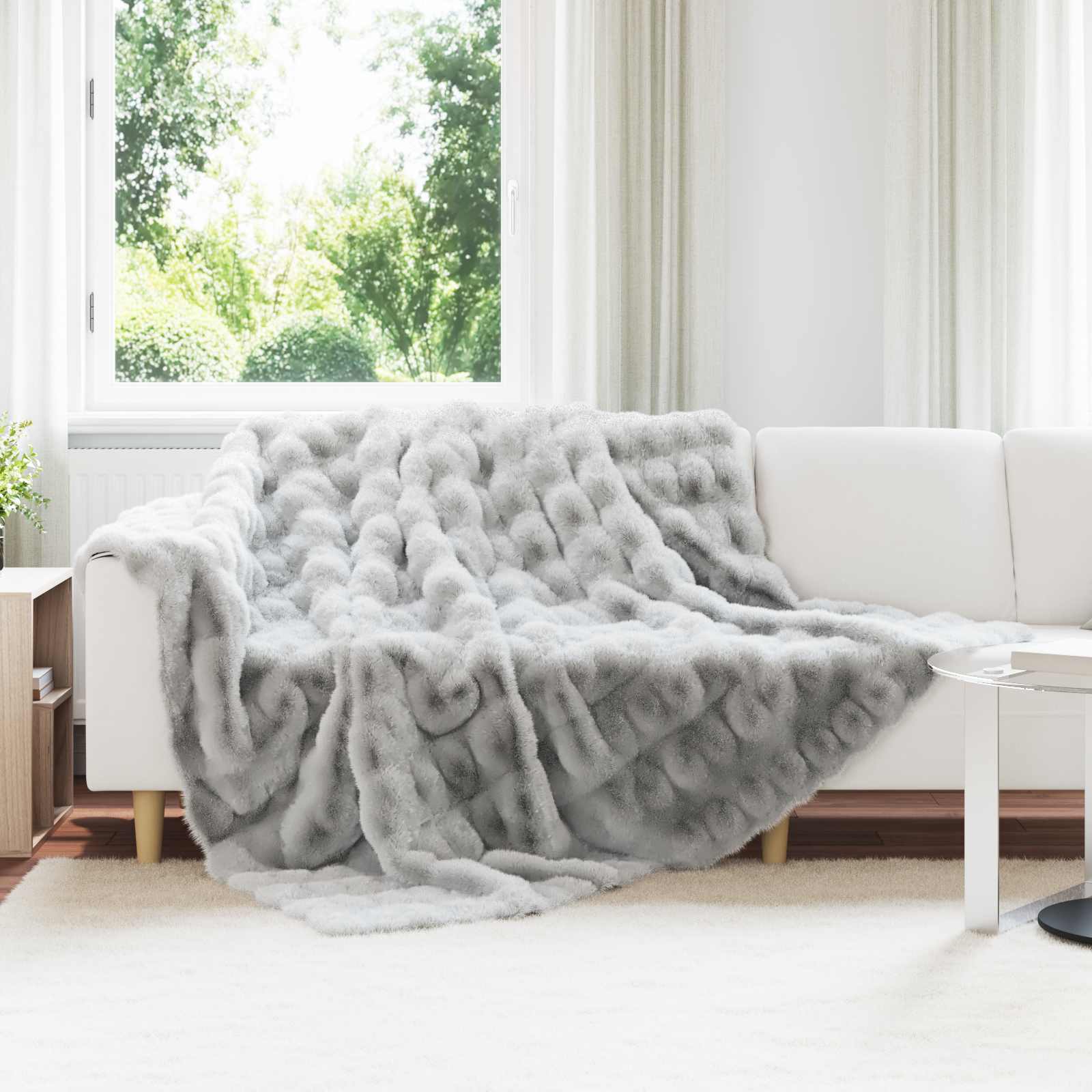 Pătură din Blană sintetică de Iepure Gri 240 x 270 cm Poliester GartenMobel Dekor
