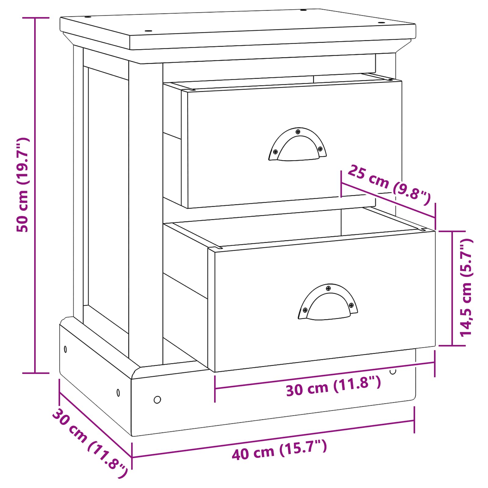 Noptieră cu sertar natural 40 x 30 x 50 cm Lemn solid de tec GartenMobel Dekor