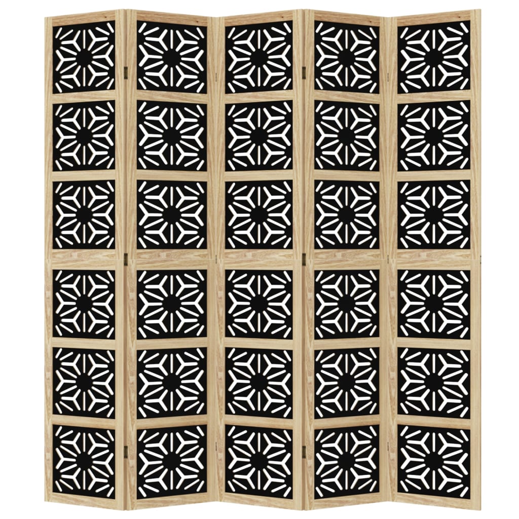 Paravan de cameră, 5 panouri, maro/negru, lemn masiv paulownia GartenMobel Dekor