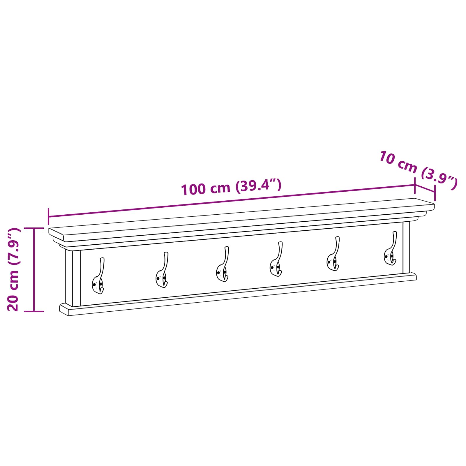 Răcător de paltoane montat pe perete natural 100 x 10 x 20 cm GartenMobel Dekor