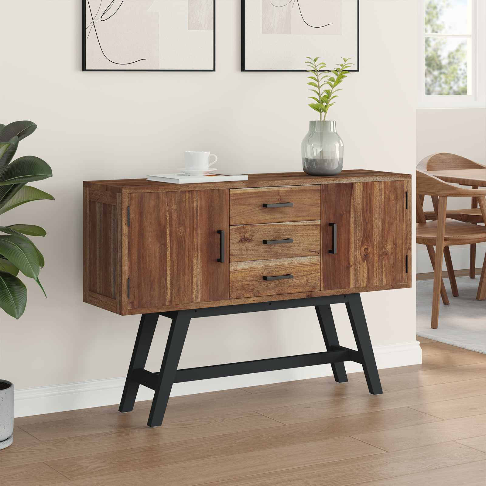 Support TV cu sertar Maro 110 x 30 x 75 cm Lemn solid de tec GartenMobel Dekor