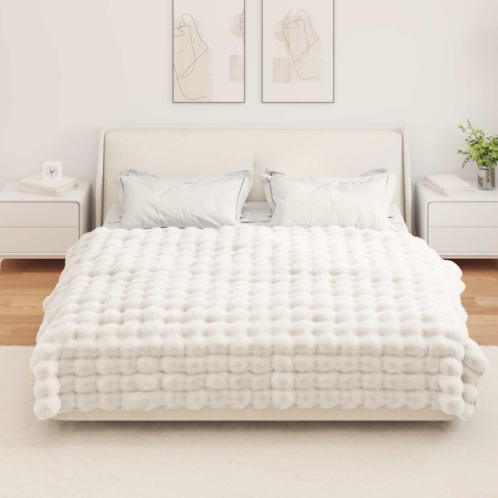 Pătură din Blană sintetică de Iepure Alb 150 x 220 cm Poliester GartenMobel Dekor