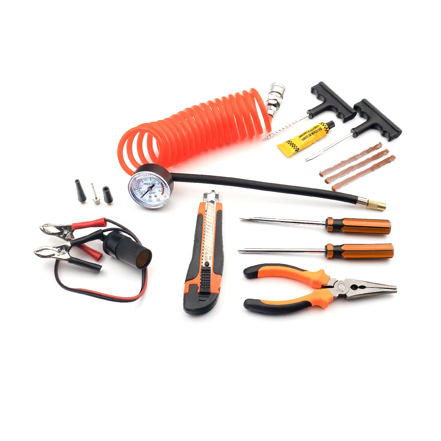 Compresor auto Carguard Heavy-Duty dublu cilindru – 50 L/min – 150 PSI – LED + kit reparație anvelope Best CarHome