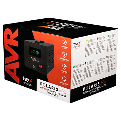 Regulator de tensiune cu servomotor, 500VA, tensiune la intrare 150-260V, delay 6-180s AVR-POLARIS-500VA SafetyGuard Surveillance