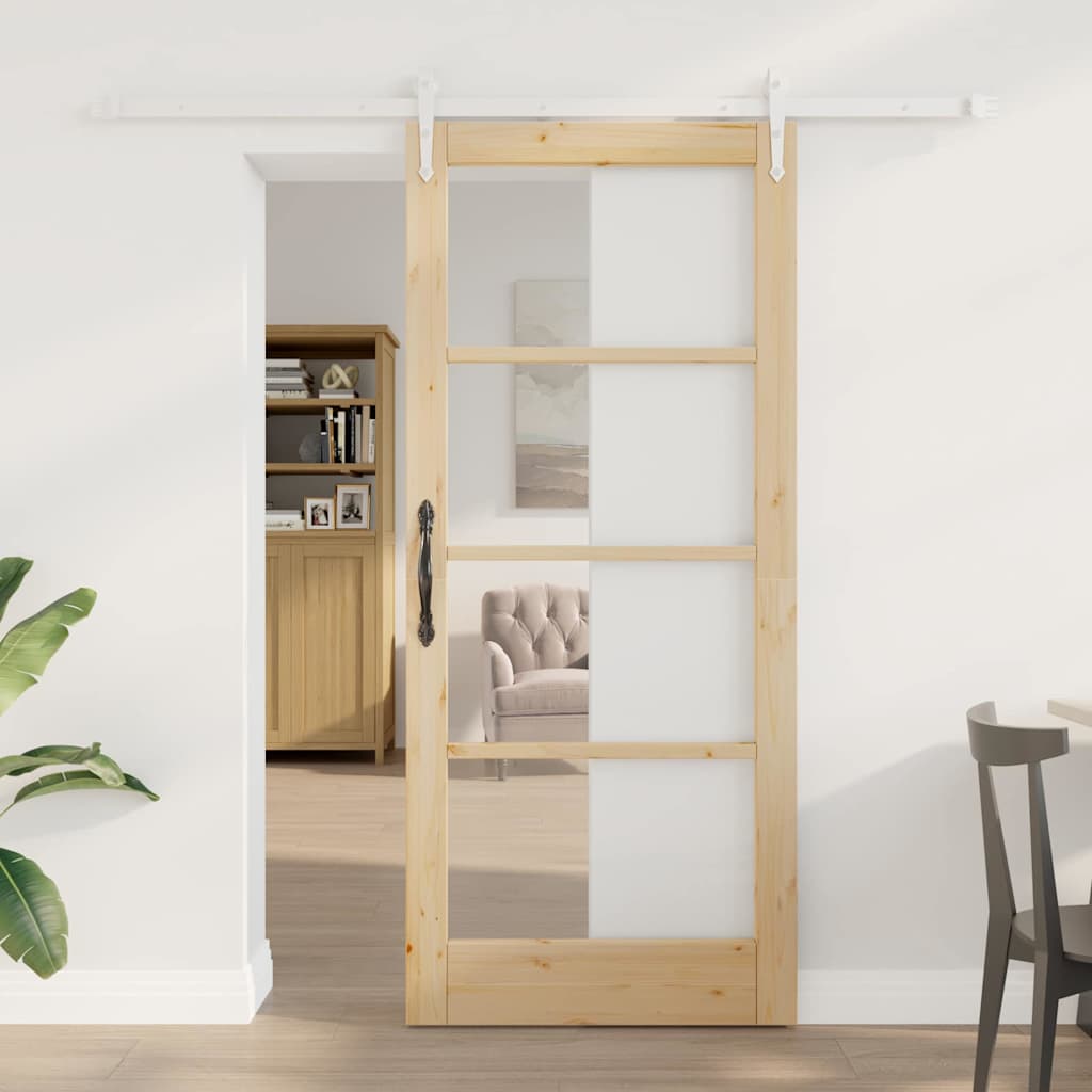Ușă glisantă natural 78 x 202 cm Lemn masiv de pin și sticlă GartenMobel Dekor