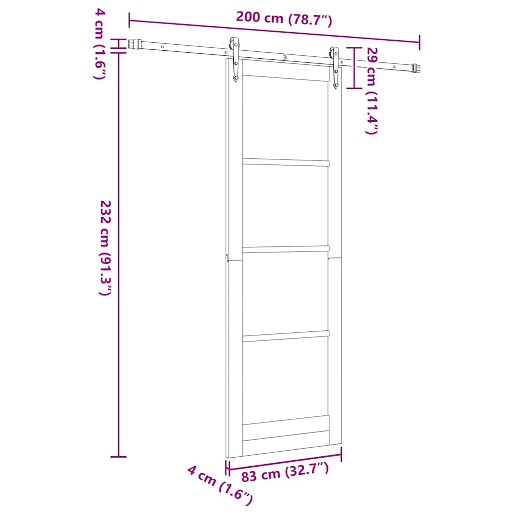 Ușă glisantă natural 83 x 232 cm Lemn masiv de pin și sticlă GartenMobel Dekor