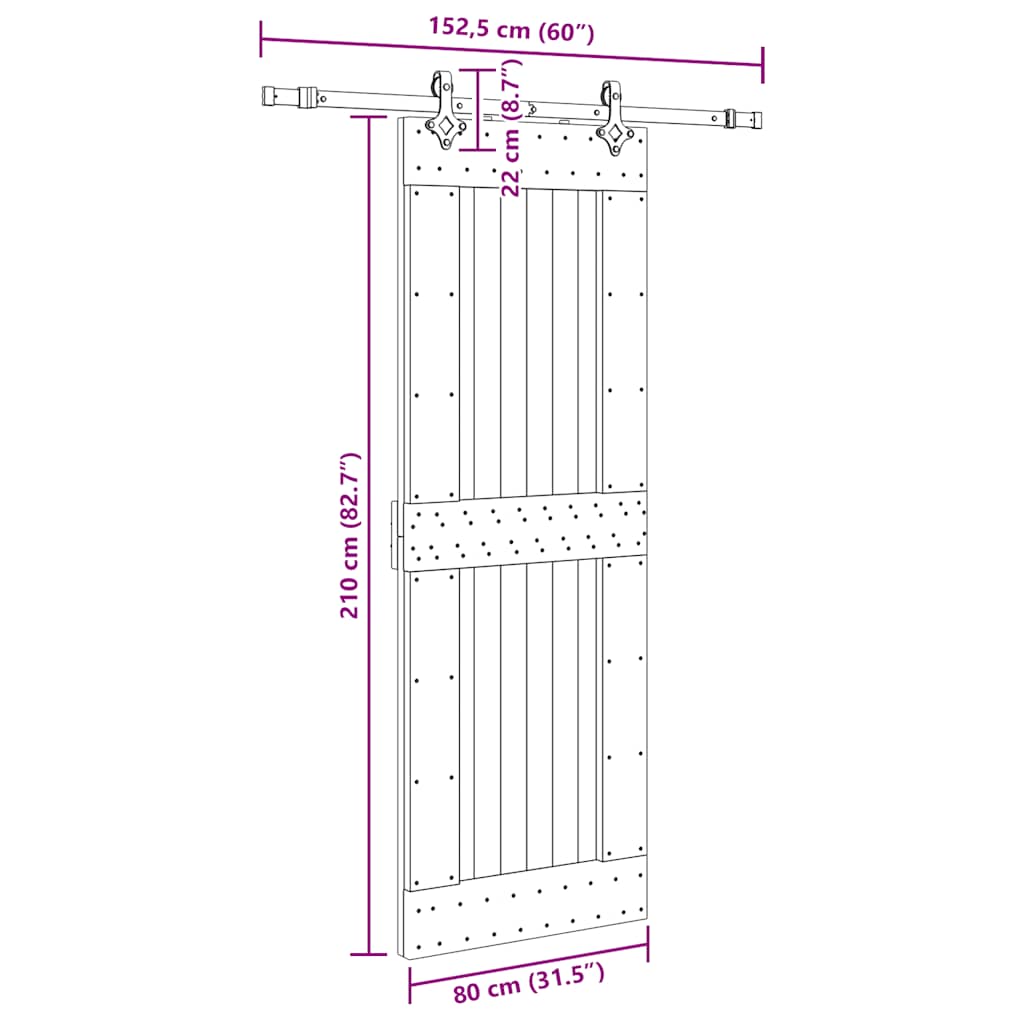 Ușă glisantă cu set de feronerie 80x210 cm, lemn masiv de pin GartenMobel Dekor