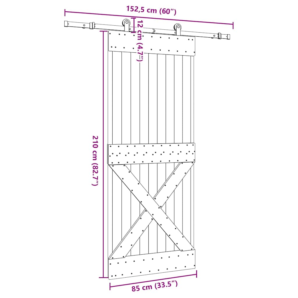 Ușă glisantă cu set de feronerie 85x210 cm, lemn masiv de pin GartenMobel Dekor