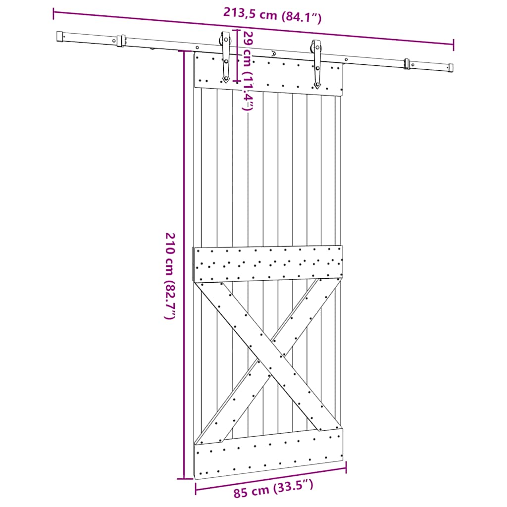 Ușă glisantă cu set de feronerie 85x210 cm, lemn masiv de pin GartenMobel Dekor