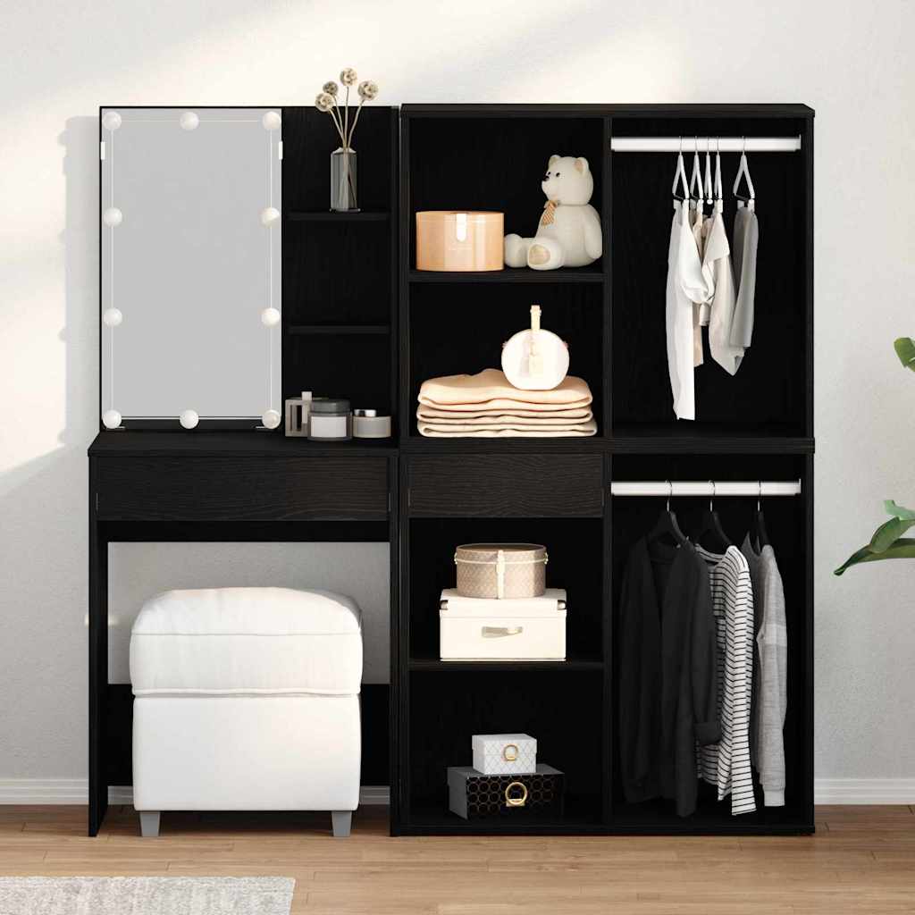 Set masă de machiaj cu LED Stejar Negru 140 x 40 x 140 cm GartenMobel Dekor