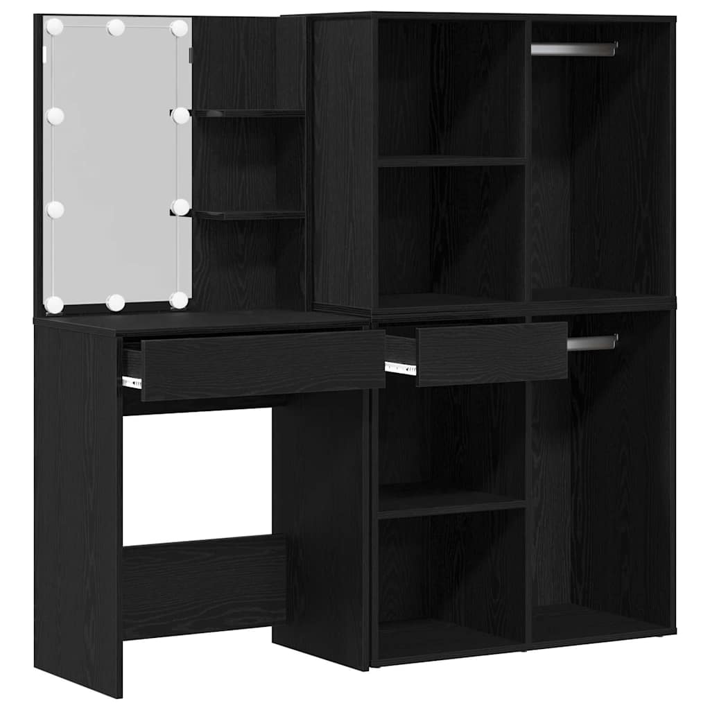 Set masă de machiaj cu LED Stejar Negru 140 x 40 x 140 cm GartenMobel Dekor