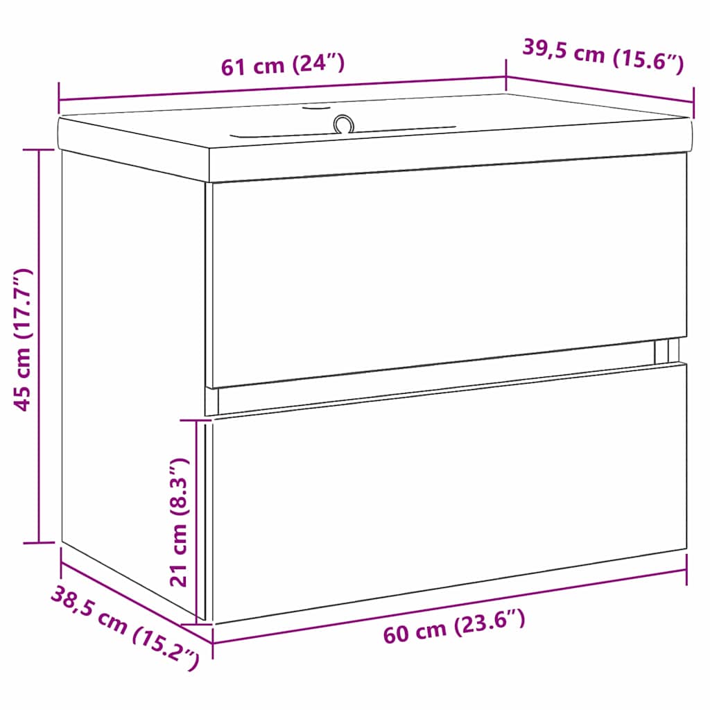 Dulap cu Chiuvetă Stejar negru 60 x 39 x 62 cm Lemn compozit GartenMobel Dekor