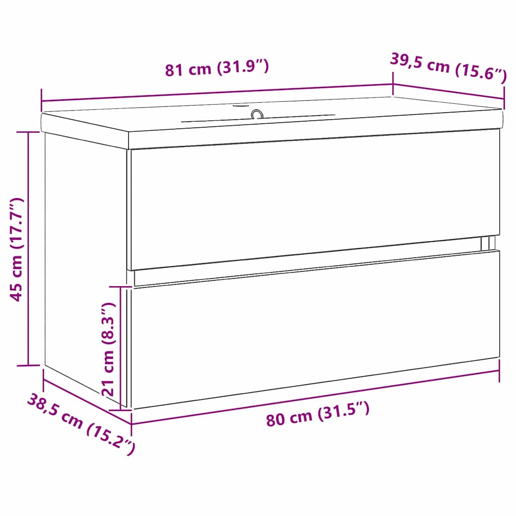 Dulap cu Chiuvetă Stejar negru 80 x 39 x 62 cm Lemn compozit GartenMobel Dekor