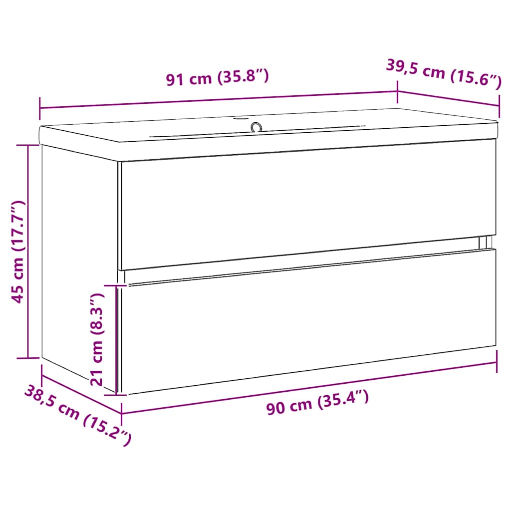 Dulap cu Chiuvetă Stejar negru 90 x 39 x 62 cm Lemn compozit GartenMobel Dekor
