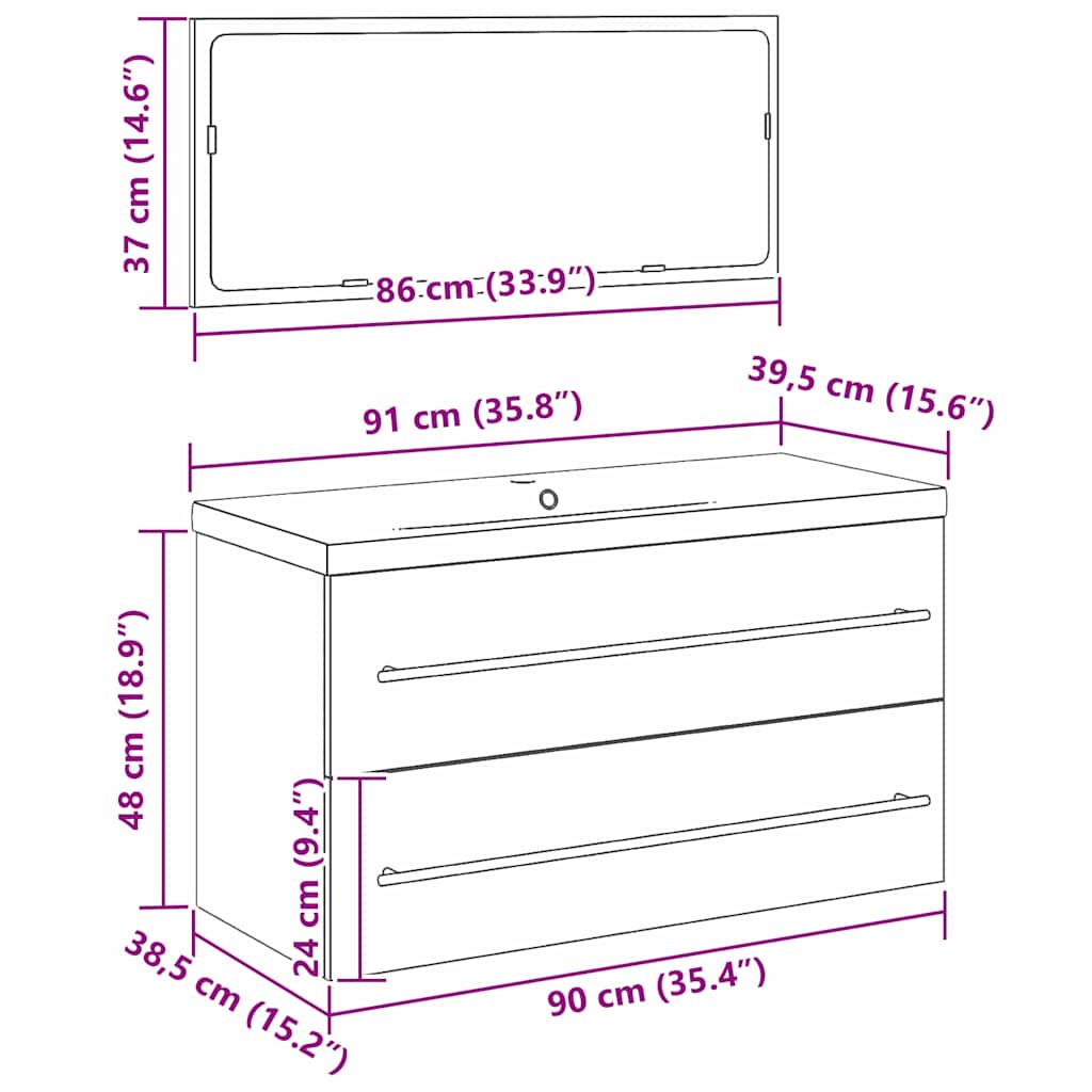 Dulap pentru Chiuveta de Baie cu sertar 3 pcs Stejar Negru GartenMobel Dekor