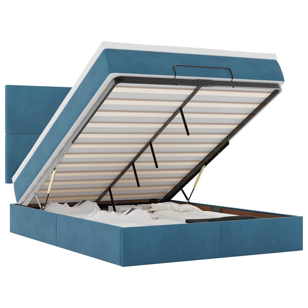 Cadru pat otoman cu saltele Albastru închis 140x200cm catifea GartenMobel Dekor
