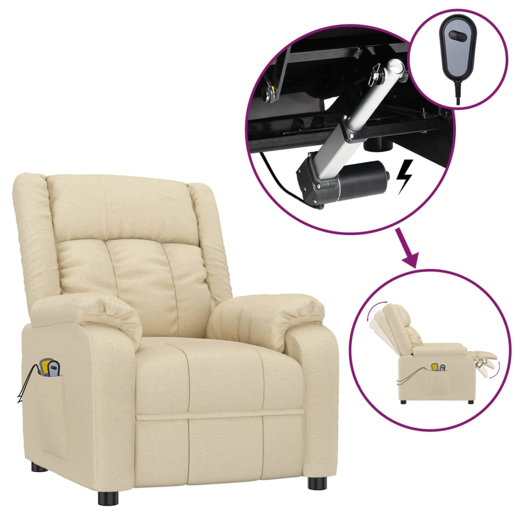Fotoliu de masaj electric rabatabil, crem, textil GartenMobel Dekor
