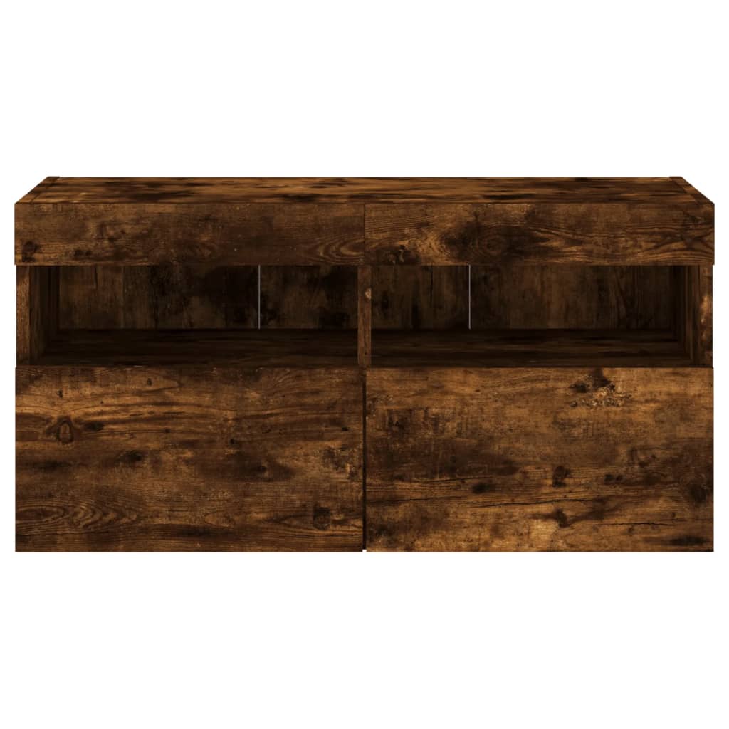 Unități de perete TV cu LED-uri, 4 piese, stejar fumuriu, lemn GartenMobel Dekor