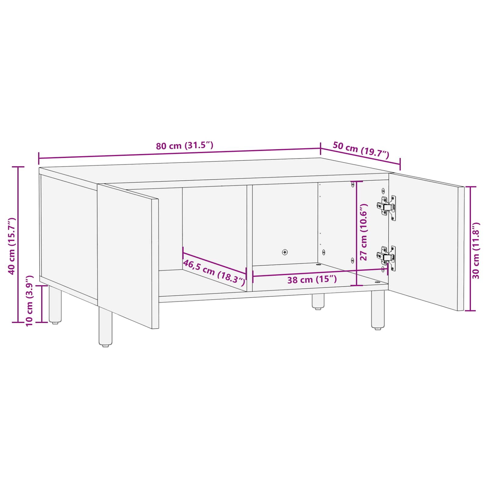Masă de cafea Alb 80 x 50 x 40 cm Lemn de mango solid GartenMobel Dekor