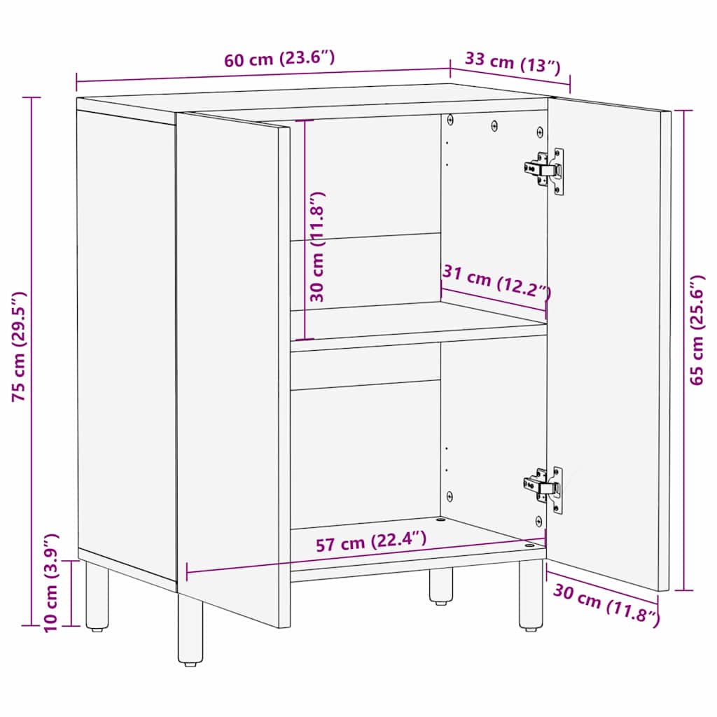 Bufet Finisaj Acacia Maro 60 x 33,5 x 75 cm Lemn de mango solid GartenMobel Dekor