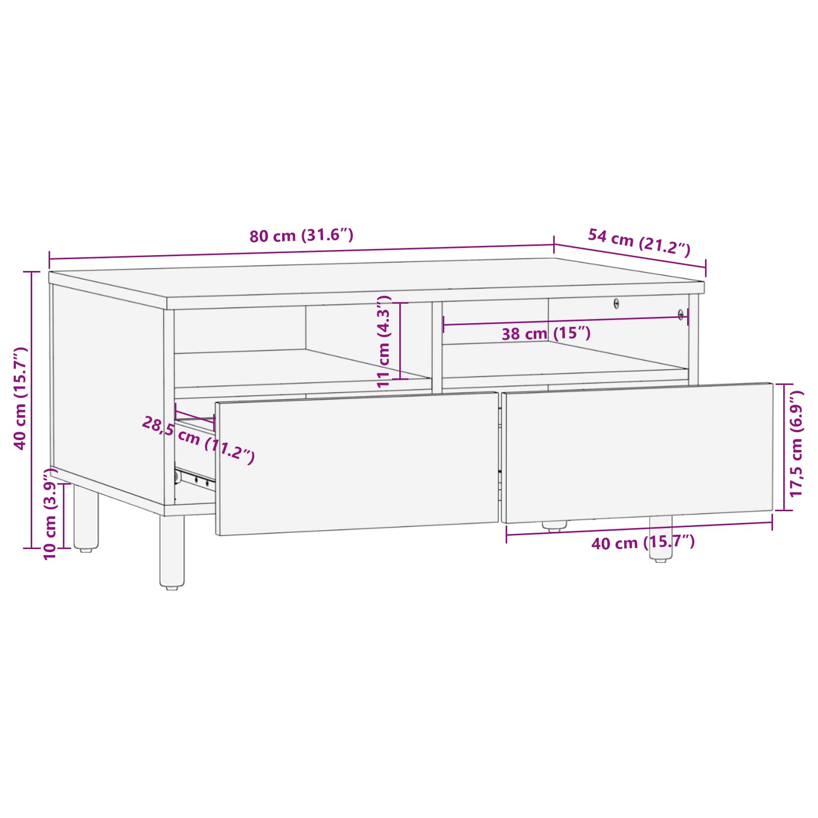 Masă de cafea cu sertar Alb 80 x 54 x 40 cm Lemn de mango solid GartenMobel Dekor
