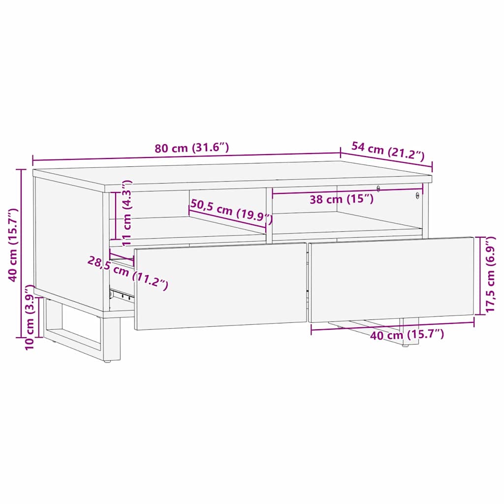 Masă de cafea natural 80 x 54 x 40 cm Lemn de mango solid GartenMobel Dekor