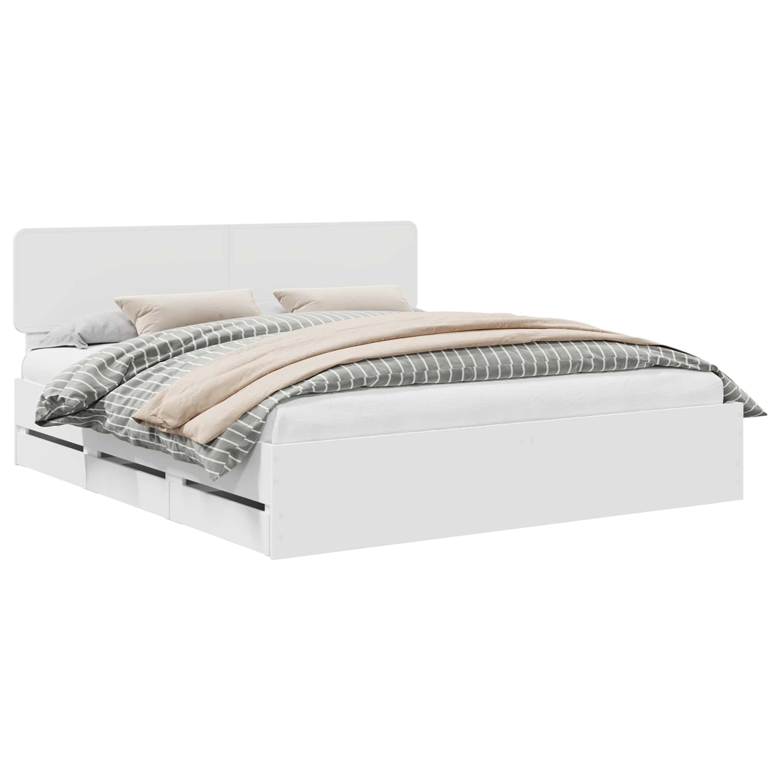 Cadru de pat cu sertar Alb 200 x 200 cm Lemn Ingineresc GartenMobel Dekor