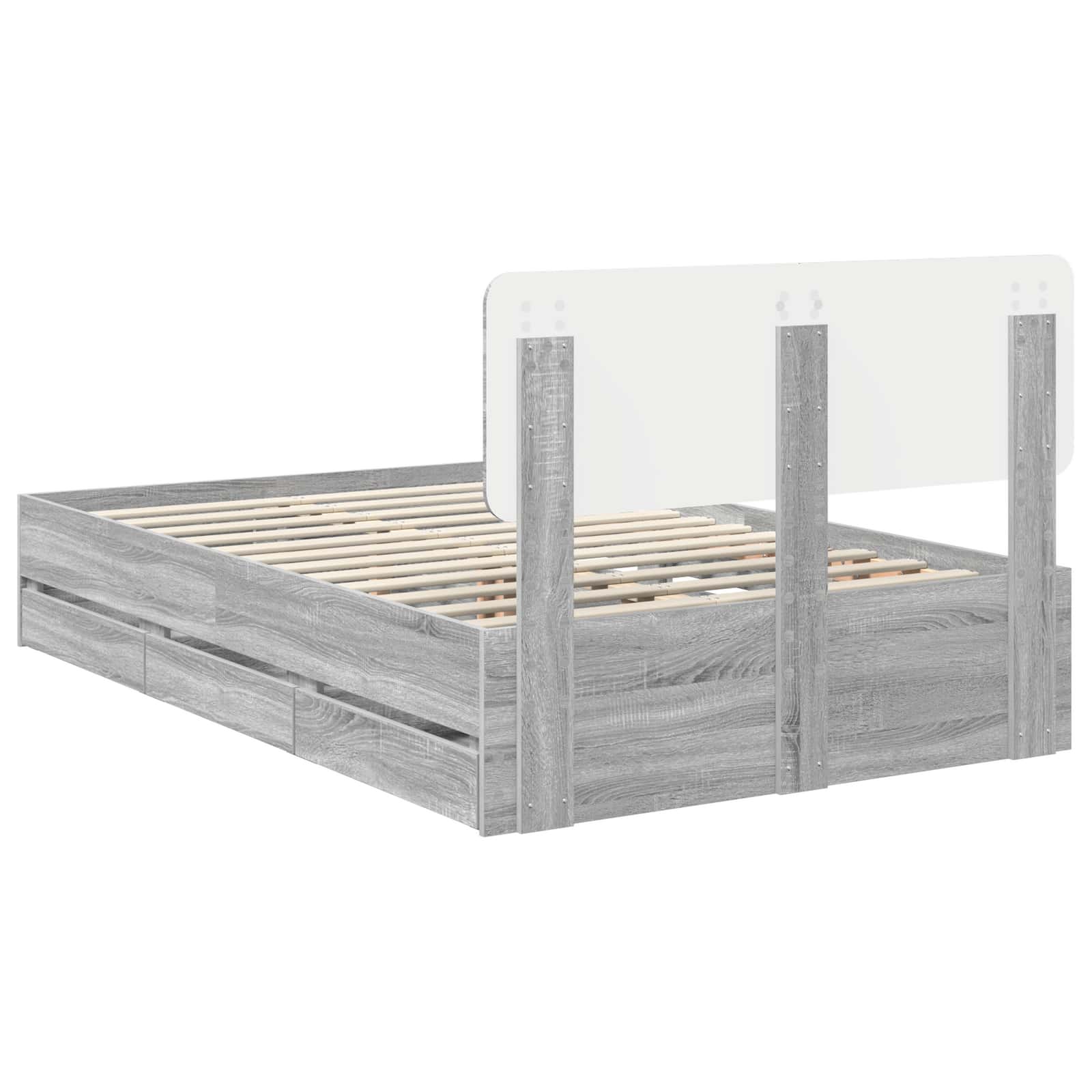 Cadru de pat cu sertar Gri Sonoma 120 x 190 cm Lemn Ingineresc GartenMobel Dekor