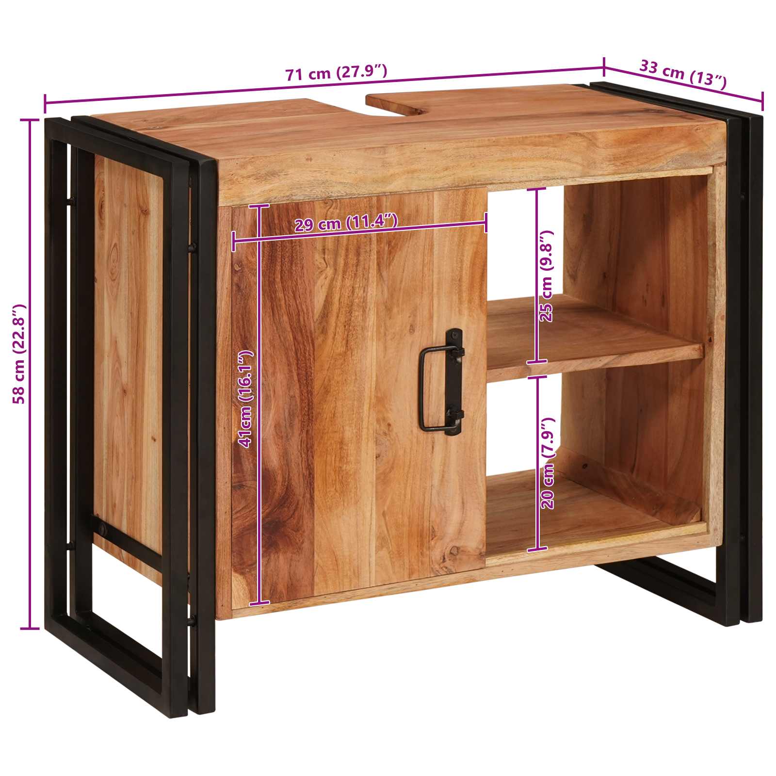 Dulap pentru chiuvetă de baie Lemn masiv de acacia și fier GartenMobel Dekor