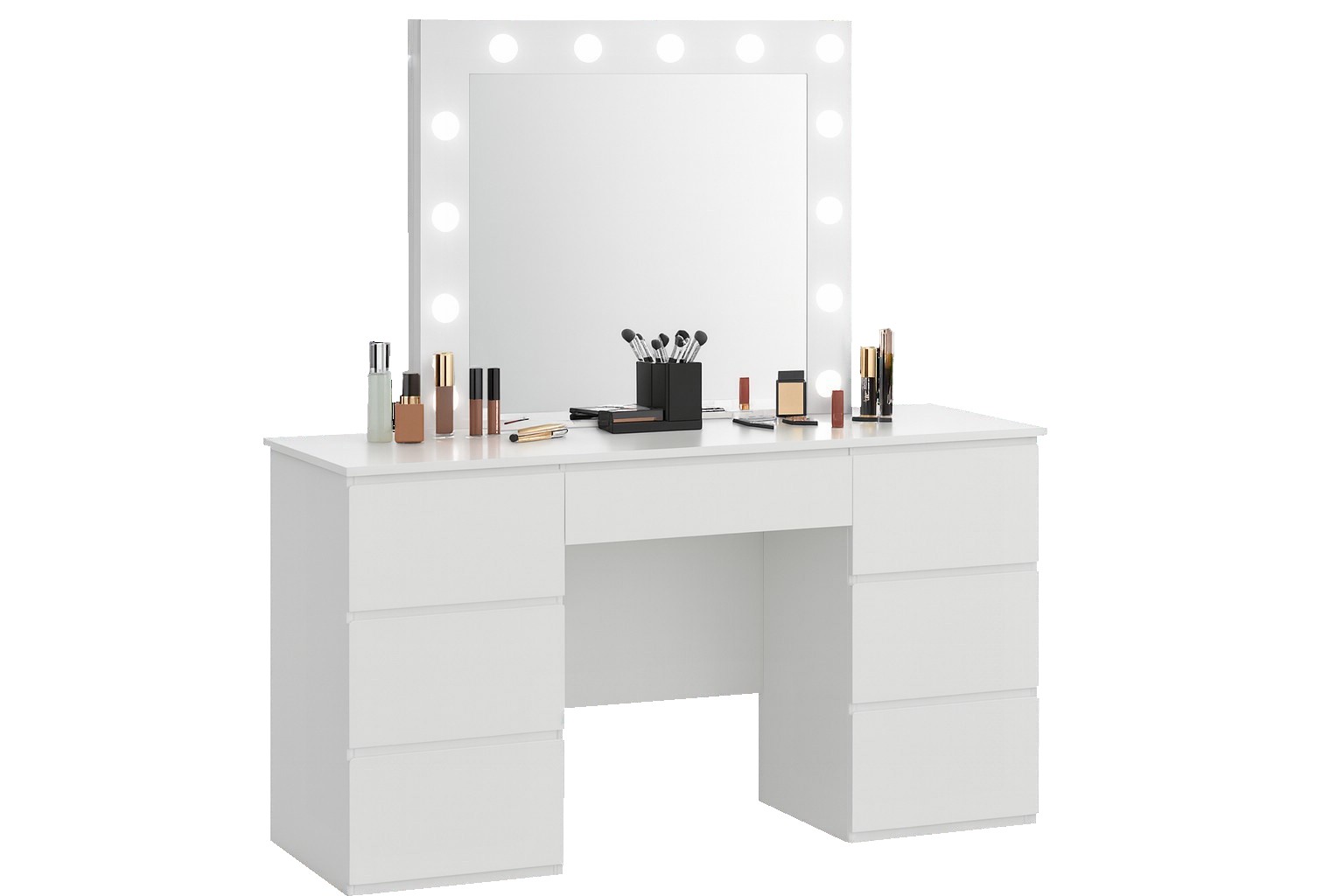 Masa de toaleta si machiaj, cu oglinda LED si 7 sertare, 132x43x152 cm, alb Household NewTrend