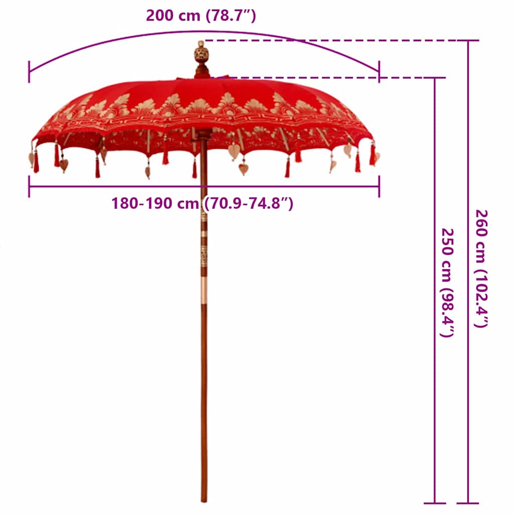 Parasol Balinez Roșu 185 x 185 x 260 cm GartenMobel Dekor