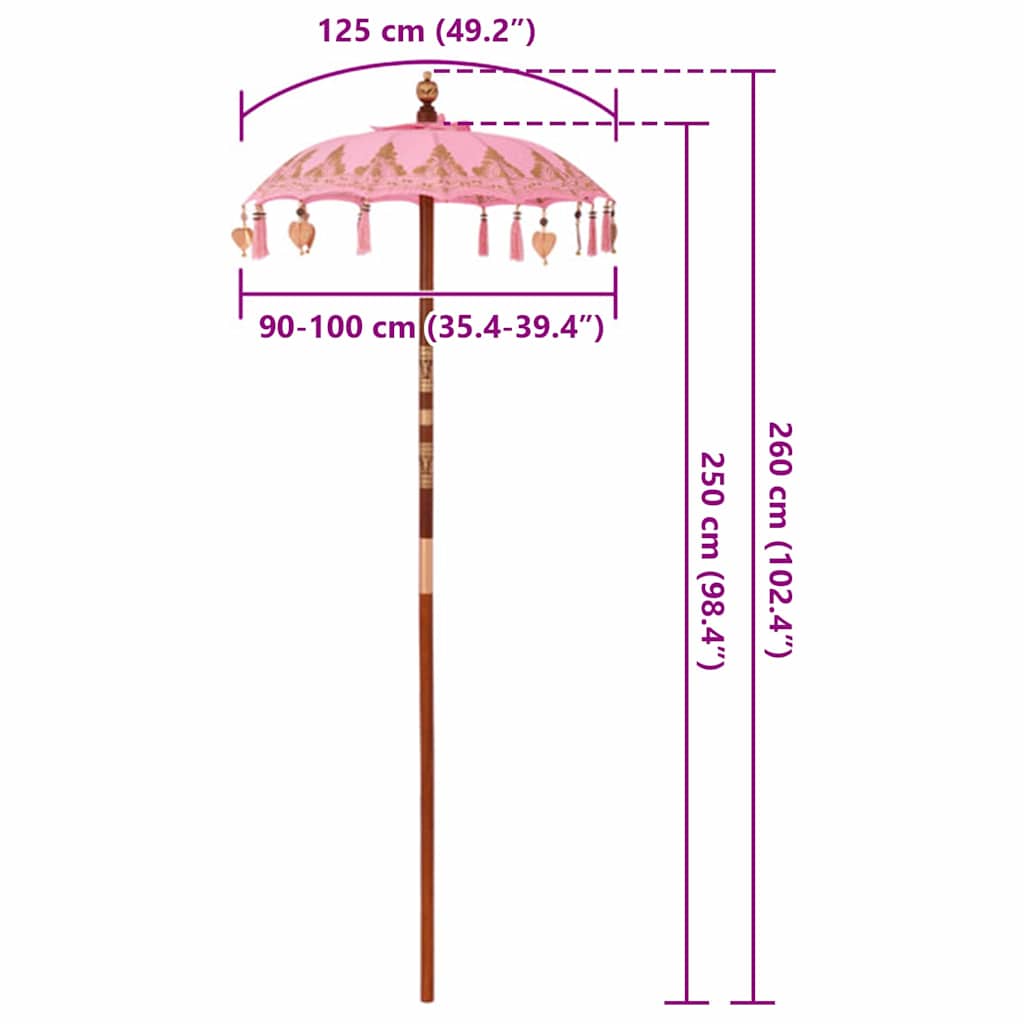 Parasol Balinez Roz 95 x 95 x 260 cm GartenMobel Dekor