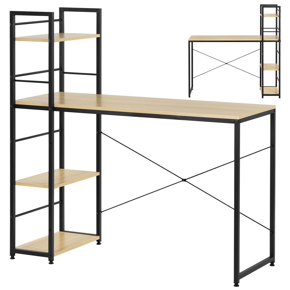 Birou cu blat MDF si rafturi laterale, cadru metalic, 120x48x122 cm, maro deschis Household NewTrend