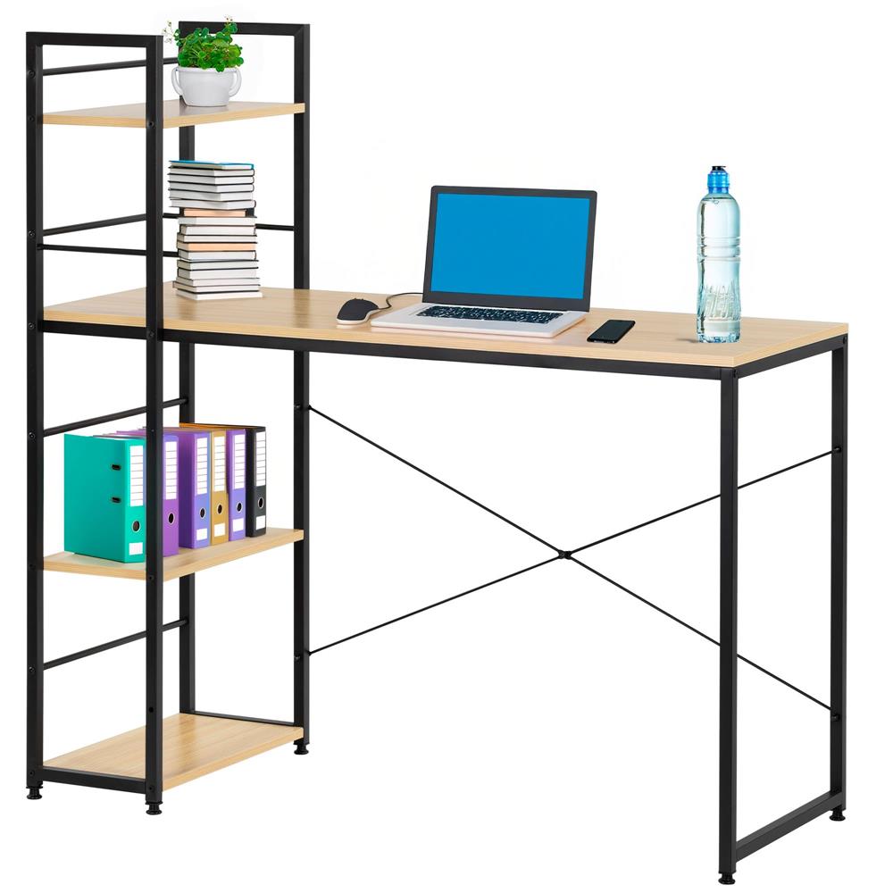 Birou cu blat MDF si rafturi laterale, cadru metalic, 120x48x122 cm, maro deschis Household NewTrend