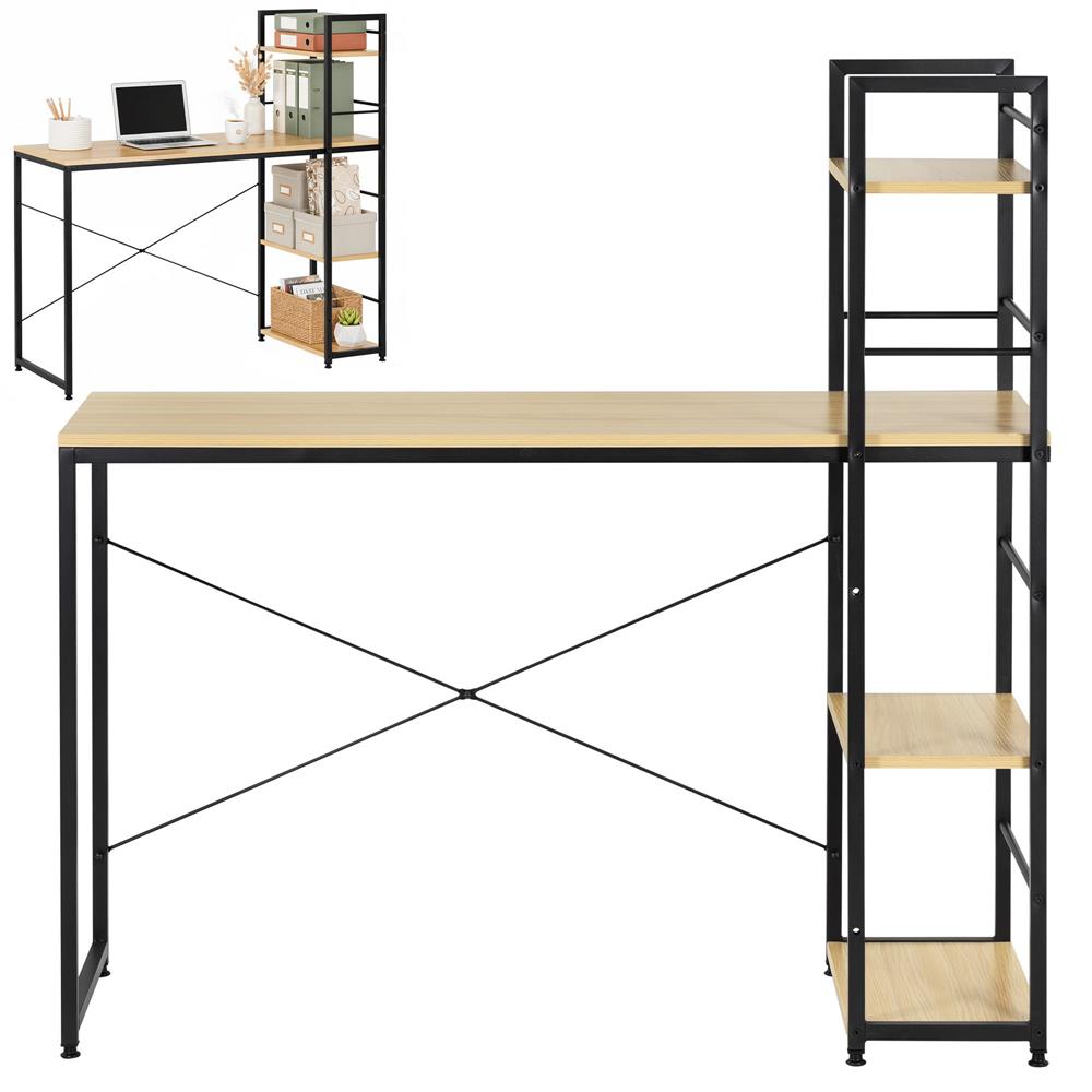 Birou cu blat MDF si rafturi laterale, cadru metalic, 120x48x122 cm, maro deschis Household NewTrend