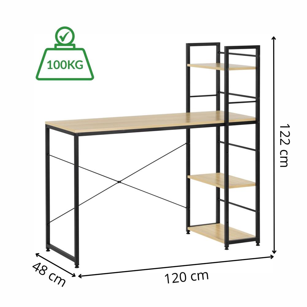 Birou cu blat MDF si rafturi laterale, cadru metalic, 120x48x122 cm, maro deschis Household NewTrend
